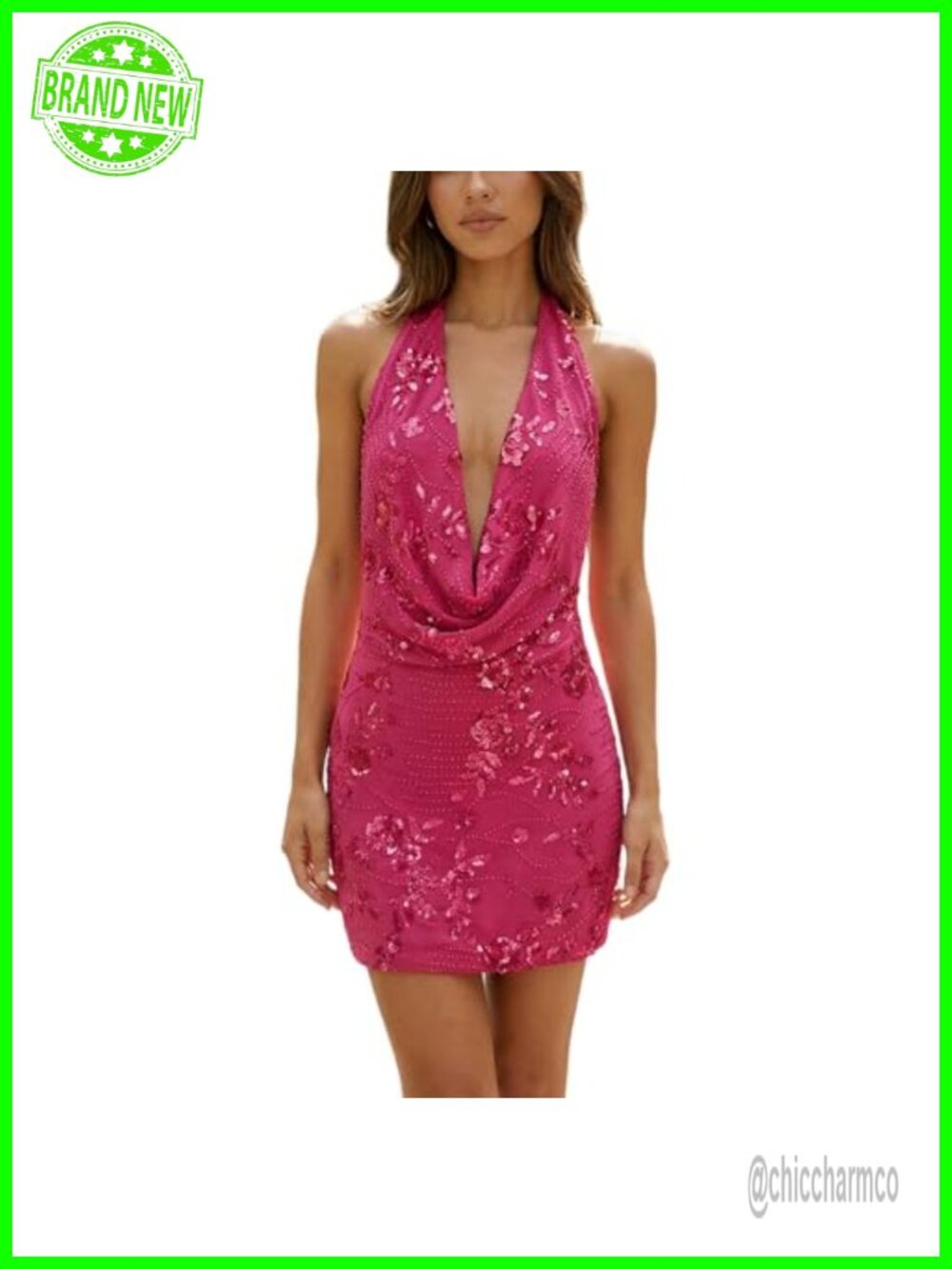 Sequin Halter Backless Mini Dress